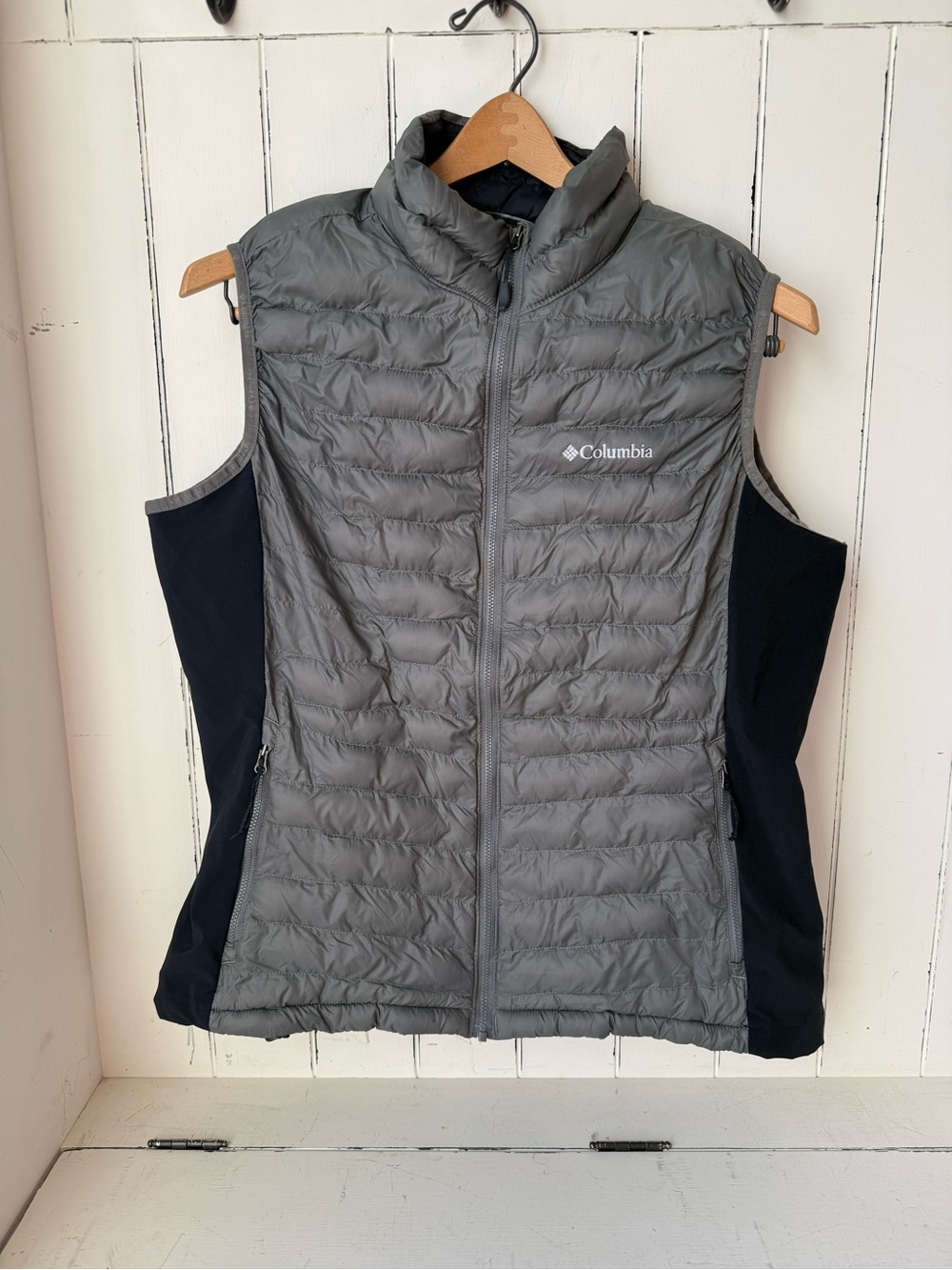Columbia Powder Pass Puffer Vest Grey Black Sportswear Size Large